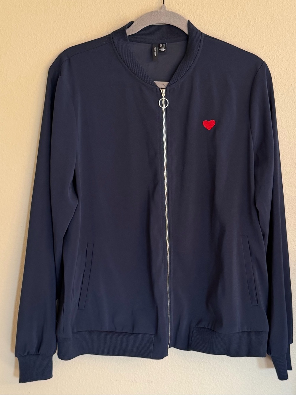 Vero Moda Navy Bomber Jacket with Red Heart Patch